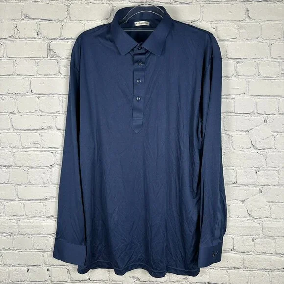 NWOT Collars & Co Men's Long Sleeve Semi-Spread Dress Collar Polo, Size XL, Navy - Picture 3 of 10